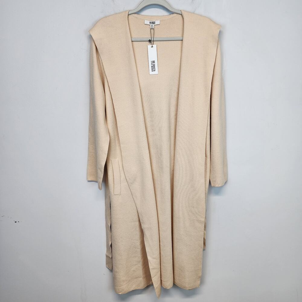 BB Dakota Womens Duster Coatigan Jacket XS Cream Long Cardigan Hooded Knit Chic